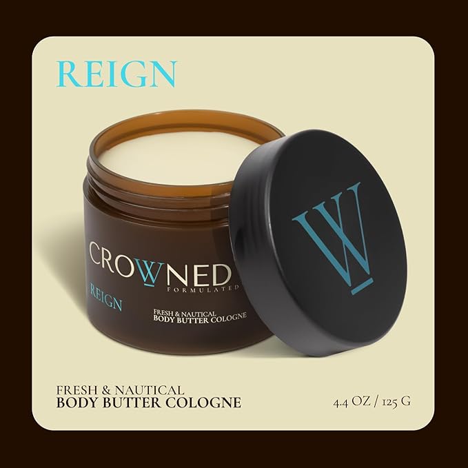 Crowned Skin Reign Body Butter Cologne and Body Oil Cologne Bundle | Moisturizing Skin Care Set with Fresh & Nautical Pink Pepper & Bergamot Scent | Natural Shea & Mango Butters | All-Day Fragrance