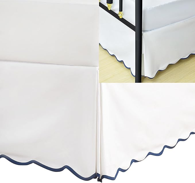 HIG King Bed Skirt - Easy Fit Scallop Edge Pleated Bedskirts with Spilt Coner, 12 Inch Drop Anti-Slip Dust Ruffle, Thick Fabric for Enhanced Privacy, Pre-Washed for Long-Lasting Use, Machine Washable