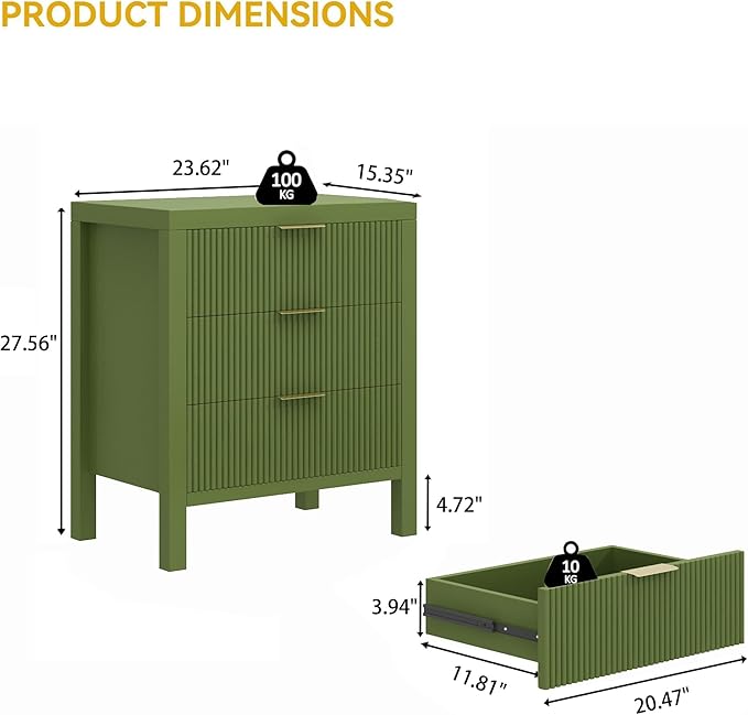 End Table with Storage, Wooden Farmhouse Nightstands with 6 Drawers, Bedside Table - Boho Tall Side Table Accent for Bedroom, Living Room, Green X2