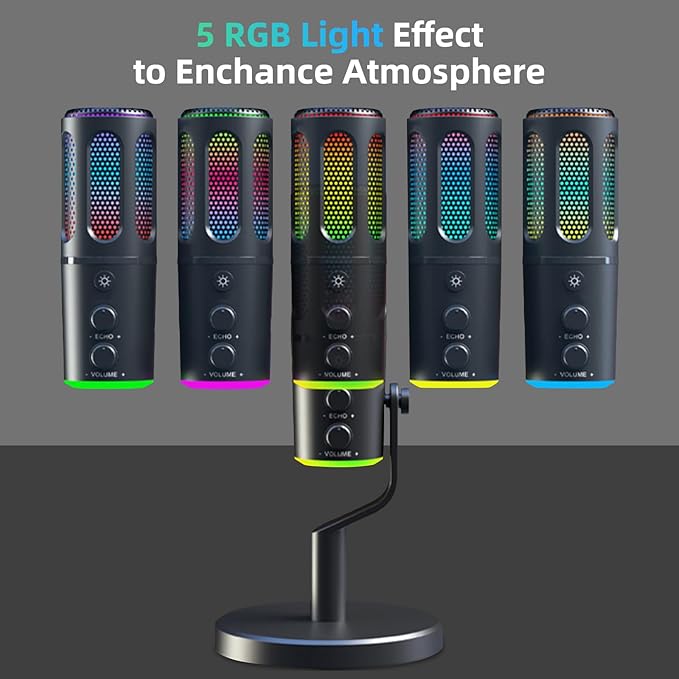 Wireles USB Condenser Microphone for PC Laptop - Studio Sound Gaming Mic for Podcast Streaming Asmr YouTube with Volume Control, Reverb Mode