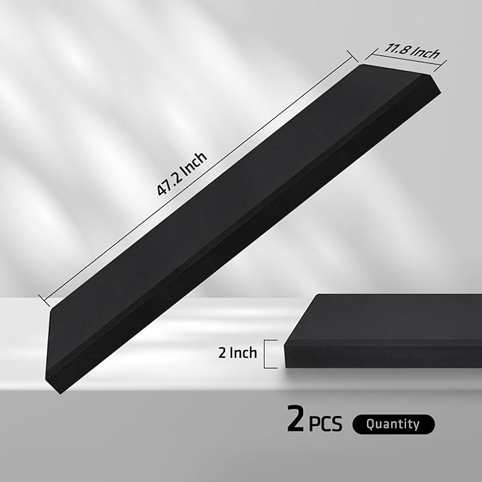 UMIACOUSTICS 2 PCS Fiberglass Acoustic Panels, 48x12x2 Inches Sound Absorbing Panels,Sound Proof Panels for Studios, Office, Home Theater. (Black)