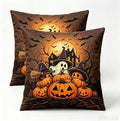 Halloween Throw Pillow Covers, 18x18 Inch, Ghost Pumpkin and Bat Design by Unknown