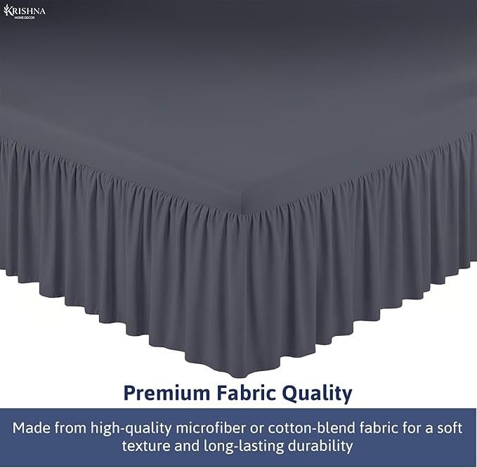 KRISHNA Ruffled Bed Skirt with Split Corners Twin, 100% Microfiber Hotel Quality, 10 Inch Drop Dust Ruffle Gathered Bedskirt with Platform, 39" x 75", Dark Grey
