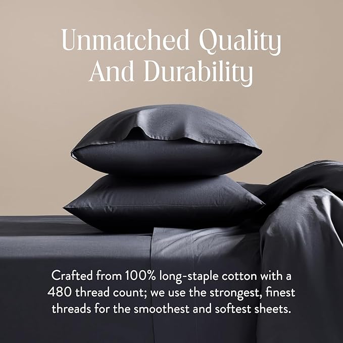 Brooklinen Luxury Sateen Duvet Cover - 100% Cotton, Twin/Twin XL Size in Slate Grey with Extra-Long Corner Ties and Button Closure - Best Twin/Twin XL Duvet Covers