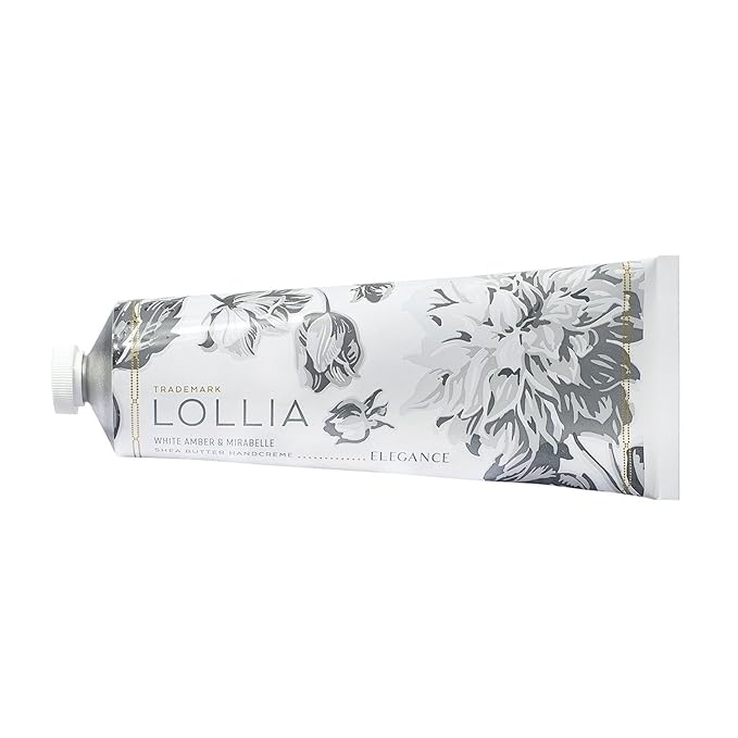 LOLLIA Elegance Handcreme, 4 oz. – White Amber & Mirabelle – Scented Hand Cream for Women, Moisturizing Hand Lotion for Dry Hands, Shea Butter & Cocoa Butter, Quick Absorbing Lotion