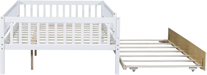 Bellemave Full Size Bed Frames with Rails for Kids, Full daybed Frame with Trundle for Boys/Girls/Adults， White