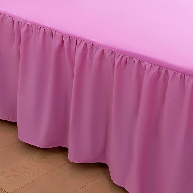 Bed Skirt Queen Size, Ruffled Bed Skirt with Split Corners, 16 Inch Drop Dust Ruffle Bed Skirt with Platform, Pink -16'' Queen