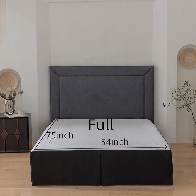 Full Bed Skirt, Wrap Around Bed Skirt with Pleated Corner, 14 Inch Drop Pleated Waffle Weave Bedskirts, Anti-Slip, Microfiber, Black, 14'' Full