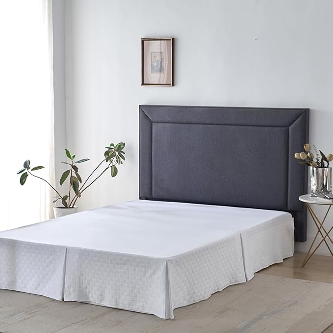 Queen Size Bed Skirt, Pleated Knitted Jacquard Waffle Weave Striped Bed Skirt, Tailored Dust Ruffle 18 Inch Drop Easy Fit, Machine Washable (White, Queen - 18" Drop)