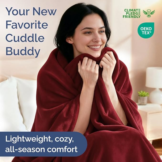 Ultra Soft Fleece Blanket King Size - Flannel Fleece Luxury King Blanket - Lightweight for Couch Bed Chair - Thick, Warm & Breathable - All Season Cozy Fuzzy, Anti-Static Microplush Bedding, Burgundy