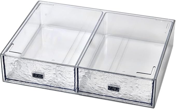 Desk Drawer Organizer, Stackable Plastic Storage Drawer, Grocery Organizer For Stationery/Office Supplies (New Clear, 2 Compartment)