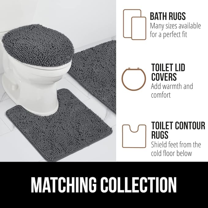 GORILLA GRIP Bath Rug Mat 60x17, Soft Absorbent Chenille, Quick Dry Microfiber Mats, Rubber Backing Washable Shower Floor Rugs, Bathmat Runner, US Designed Bathroom Home Decor Accessories Charcoal
