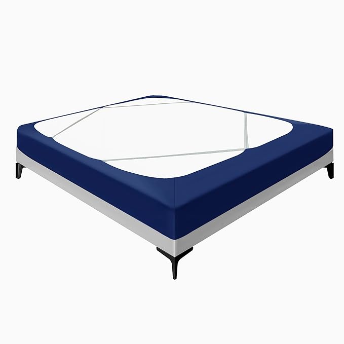 Biscaynebay Decorative Box Spring Cover Full & Full XL Size, Navy Luxurious Jersey Knitting Stretchy Wrap Around 4 Sides Bed Skirt for Home/Hotels, Easy Fit Wrinkle & Fade Free Machine Washable