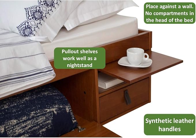 memomad Bali Storage Platform Bed with Drawers (Queen Size, Caramel Brown Wood)