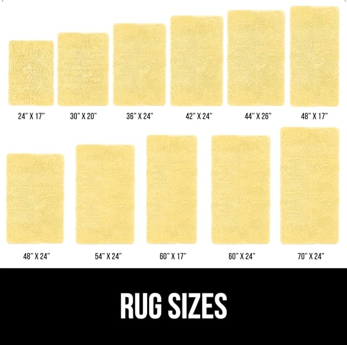 GORILLA GRIP Bath Rug Mat 44x26, Thick Soft Absorbent Chenille, Quick Dry Microfiber Mats, Rubber Backing Washable Shower Floor Rugs, Bathmat Runner, US Designed Bathroom Home Decor Accessories Yellow