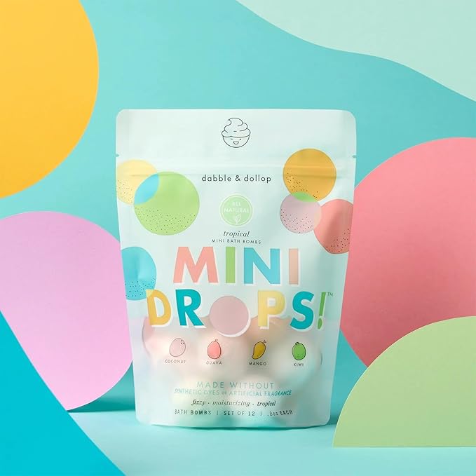 Dabble & Dollop Tropical Mini Bath Bombs & Coconut Shampoo, Body Wash and Bubble Bath for Kids - All Natural Scents, Resealable Pouch, Vegan, Gluten-Free, Cruelty-Free (Pack of 2)