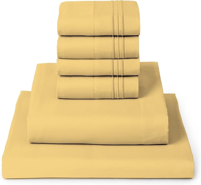 Mellanni Full Sheet Set - 6-Piece Iconic Collection Bedding, (Including 4 Pillowcases), 16-Inch Deep Pocket, Easy Care, Extra Soft, Cooling Sheets, Brushed Microfiber - Yellow