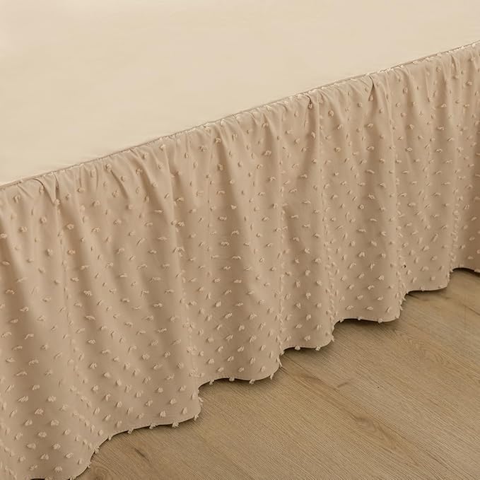 Tufted Dot Bed Skirt Queen Size Ruffled Bed Skirt with Split Corners, 12 Inch Drop Dust Ruffle Bed Skirts with Platform, Camel