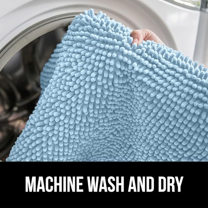 GORILLA GRIP Bathroom Rug Sets, Soft Chenille 2 Piece Area Rugs Set, Toilet Base Mat and 30x20 Carpet, Absorbent Microfiber Washable Mats Dry Quickly, Home Décor and Bath Room Accessories, Sky