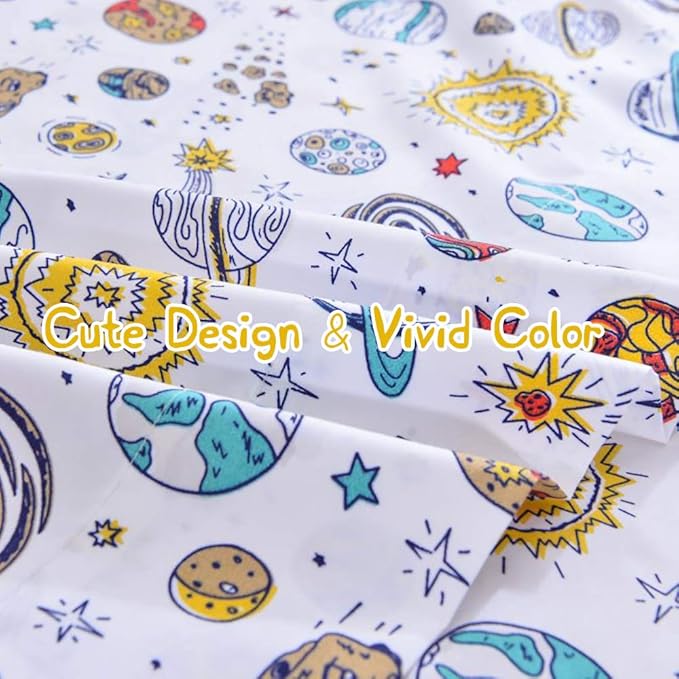 JSD Universe Planets Kids Sheet Set Full Size, 4 Piece Space Theme Microfiber Sheets Deep Pocket