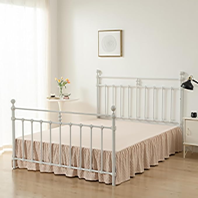 Tufted Dot Bed Skirt Queen Size,Ruffled Bed Skirt with Split Corners, Queen Bed Skirt 16 Inch Drop, Boho Queen Size Bed Skirt Cream for Ruffled Bed Skirt with Split Corners, Bed Skirt Queen Size