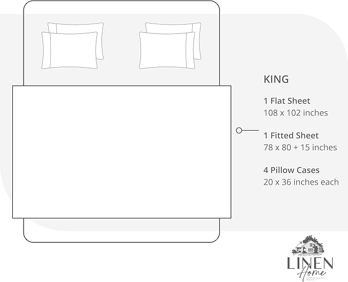 Linen Home 100% Cotton Percale Sheet Set, King Size, Baby Blue, Deep Pocket, 6 Pieces Set - 1 Flat, 1 Deep Pocket Fitted Sheet and 4 Pillowcases, Crisp Cool and Strong Bed Linen