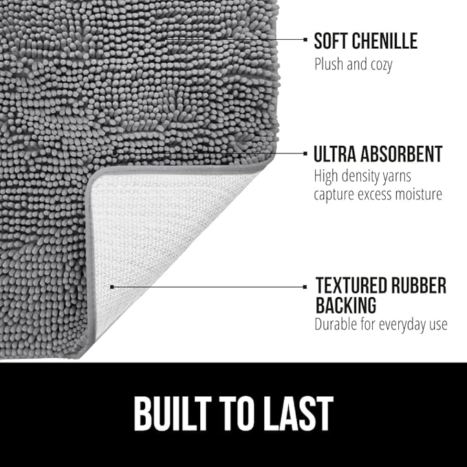 GORILLA GRIP Bathroom Rug Sets, Soft Chenille 2 Piece Area Rugs Set, Toilet Base Mat and 30x20 Carpet, Absorbent Microfiber Washable Mats Dry Quickly, Home Décor and Bath Room Accessories, Grey
