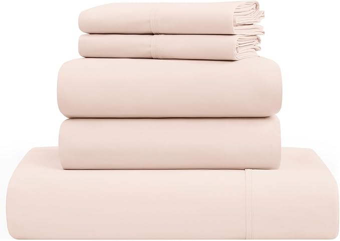 UGG Split King Sheet Set 5-Piece Luxury Cooling Sheets Deep Pockets Premium Bedding with 2 Shams Hypoallergenic Machine Washable Soft Lightweight Set for Adjustable Bed, Split King, Shell Pink (Hedi)