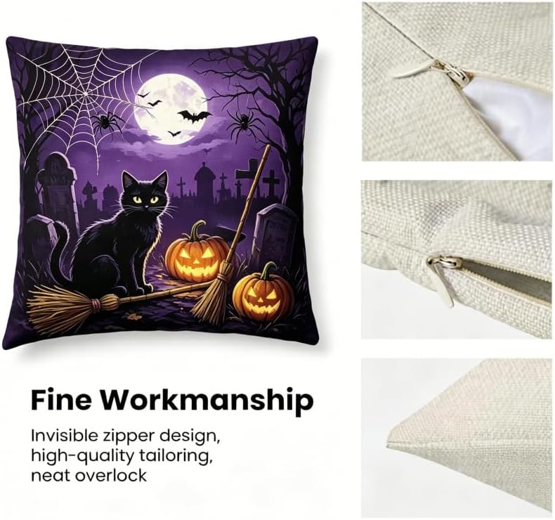 Halloween Throw Pillow Covers Linen, 18x18 Inch - Image 4