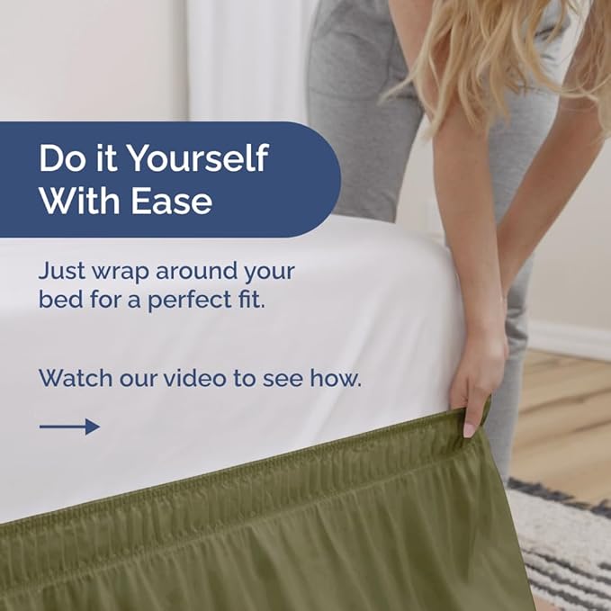 Wrap Around Dust Ruffle Bed Skirt - Sage Green - for King Size Beds with 21 Inch Drop - Elastic Strap - Adjustable Pleated Bedskirt with Brushed Fabric and Wrinkle Free - for Women, Men, Kids & Teens
