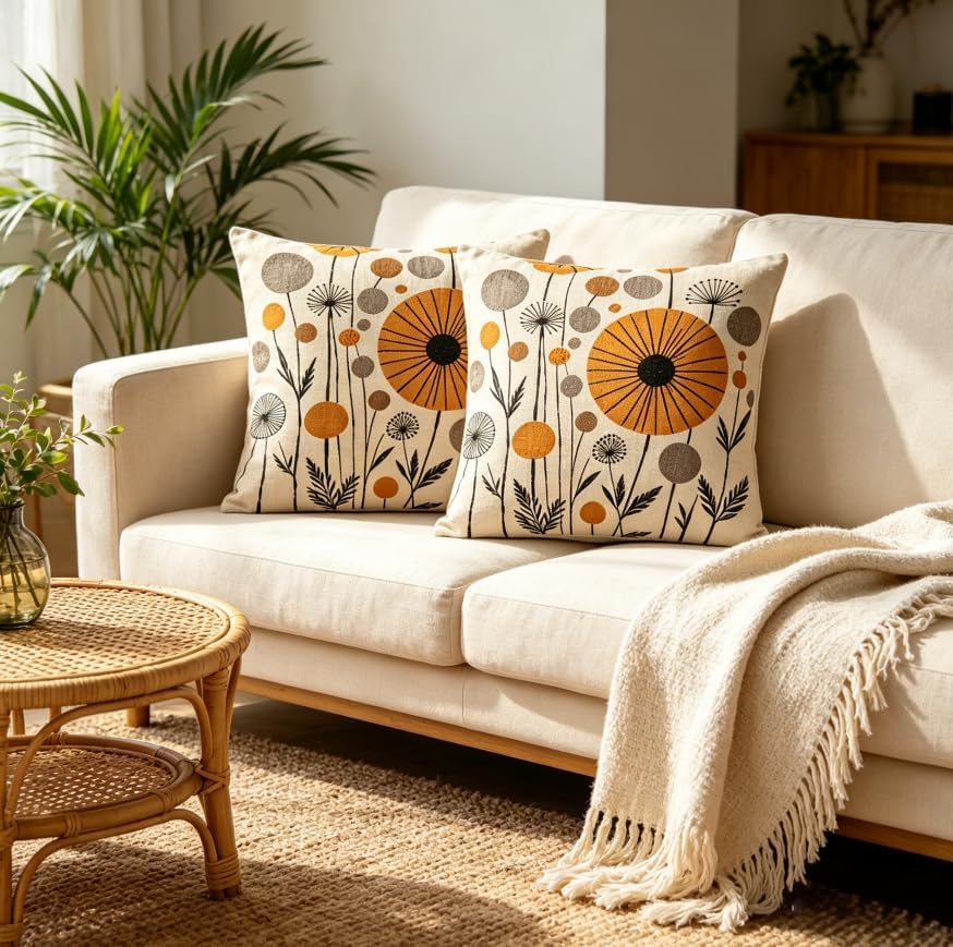 18x18 Inch Mid Century Neutral Throw Pillow Covers Set of 2 - Image 4