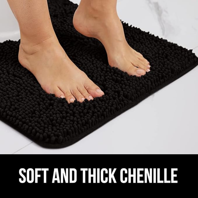 GORILLA GRIP Bath Rug Mat 60x24, Thick Soft Absorbent Chenille, Quick Dry Microfiber Mats, Rubber Backing Washable Shower Floor Rugs, Bathmat Runner, US Designed Bathroom Home Decor Accessories Black
