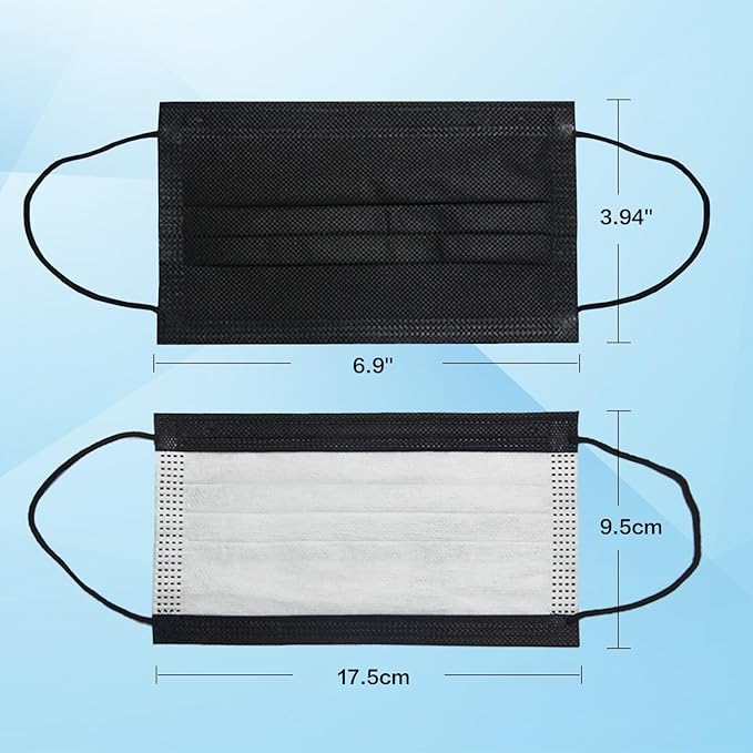 100 Pack Medical Grade Black Disposable Face Masks-Protective 3 Ply Face Mask for Adults, Comfortable,Soft, Breathable