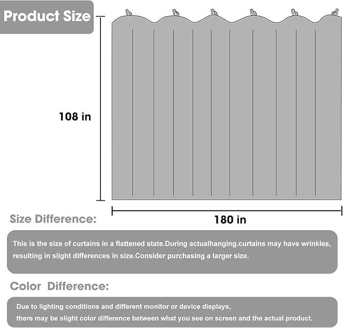 Room Divider Blackout Curtain Track Curtains Wall Dividers Panels Screen for Living Rooms Bedroom Office Privacy Partition Separation, W180 × L108 Inch,1 Panel, Light Grey