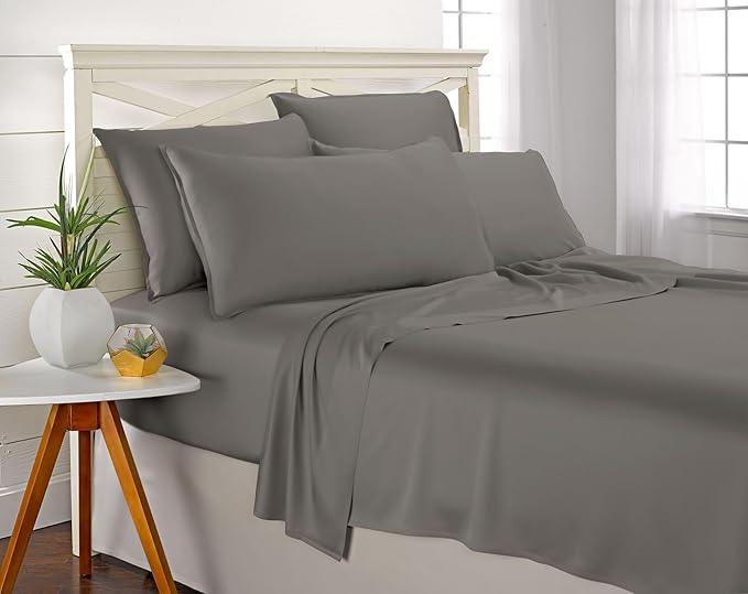 Pure Bamboo California King Sheets, Genuine 100% Organic Viscose Derived from Bamboo Bed Sheet Set, Soft & Cooling, Double Stitching, 2 Year Quality Promise (California King, Graphite)