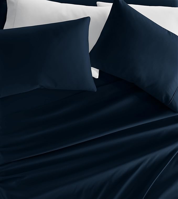 Linen Market Brushed Microfiber King Sheet Set 4 Piece – Oeko-TEX Certified Ultra Soft & Wrinkle-Free - 16" Deep Pocket Sheets - Easy Care King Size - Navy