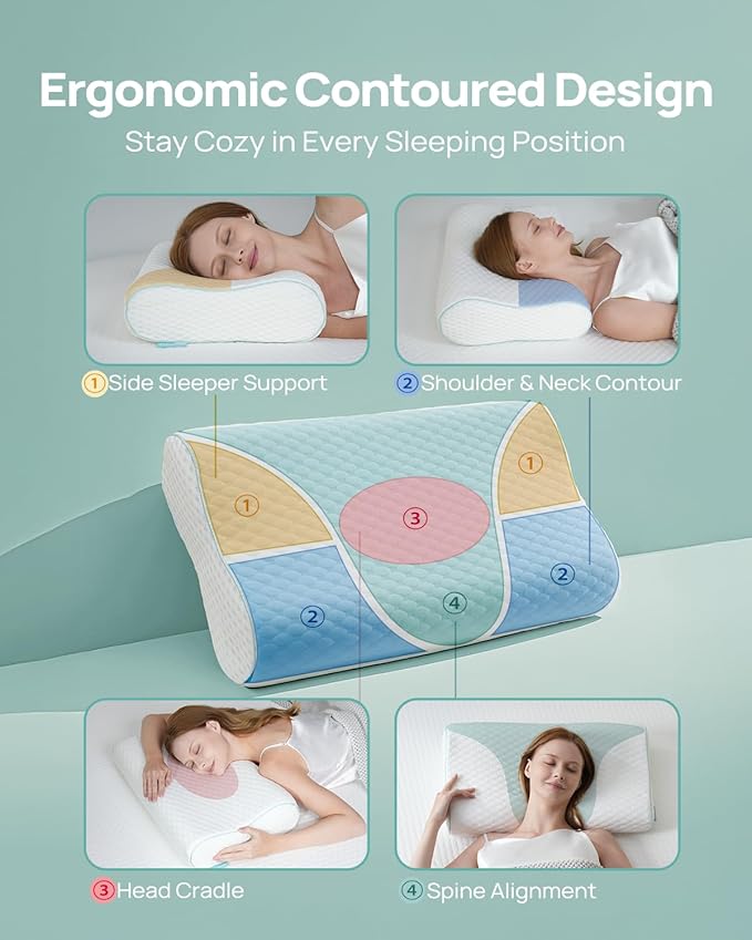 Memory Foam Neck Pillow for Pain Relief – Adjustable Contour (4 Heights), Portable & Washable – Travel Pillow for Airplane, Car, Hiking (15.7” x 11”) – No Storage Bag