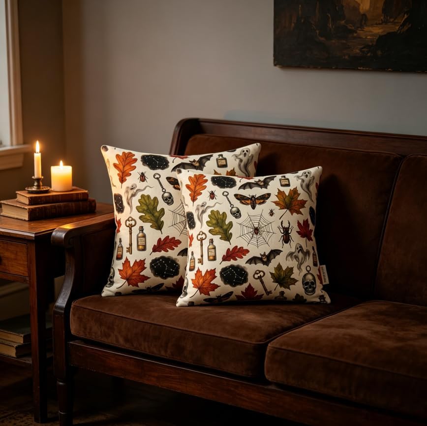 Halloween Throw Pillow Covers, Spooky Vintage Pattern, 18x18 Inch, Machine - Image 6
