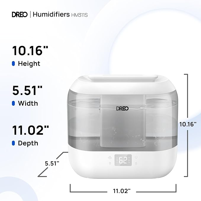 Dreo Smart Humidifiers for Bedroom, Top Fill 4L Supersized Humidifier Large Room with 28 dB, 36H Runtime, Touch/APP/Voice Control, Nightlight, Cool Mist Humidifiers for Baby, Plants, Indoor, Grey