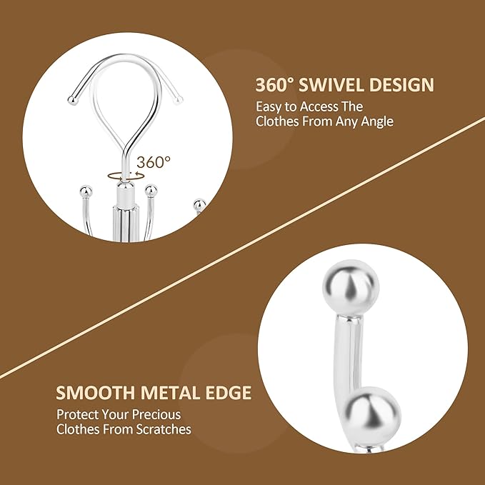 ZEDODIER Space Saving Hangers for Clothes,Rotatable Sturdy Shirt Hangers with 8 Hooks, Non Slip Multiple Shirt Organizer for T-Shirts Sweatshirts Hoodies, Silver