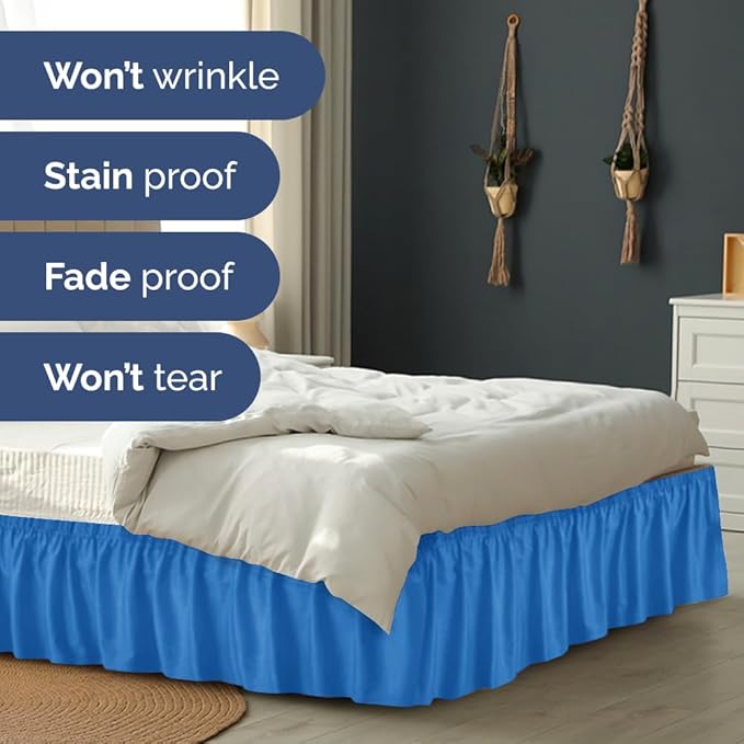 Wrap Around Dust Ruffle Bed Skirt - Royal Blue - for King Size Beds w/ 12 Inch Drop - Easy Fit Elastic Strap - Adjustable Pleated Bedskirt w/Brushed Fabric - Wrinkle Free, Women, Men, Kids & Teens