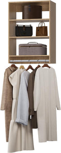 Medium Double Hanging Closet Unit, Modular Closet System, Wood Closet System Organizer with Storage for Walk In Closets, Clothing Rack Closet for Hanging Clothes, Bedroom, Wood, 19.5"W