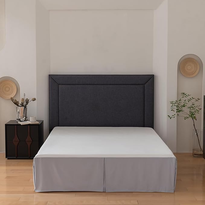 Full Bed Skirt, Grid Plaid Soft Quadruple Pleated Ruffle Bed Skirt, Tailored Dust Ruffle 14 Inch Drop Easy Fit, Machine Washable (Silver Grey)