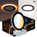 CycevSun 24 Pack Black Recessed Lights 6 Inch with Night Light, Canless Ultra Thin Wafer Downlight Indoor Outdoor Exterior Soffit, Dimmable & 5 Color Selectable, 12W, ETL Listed