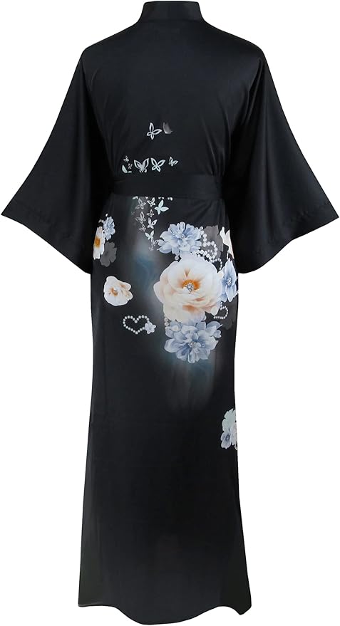 Ledamon Women's Kimono Long Robe - Classic Floral Bathrobe Nightgown