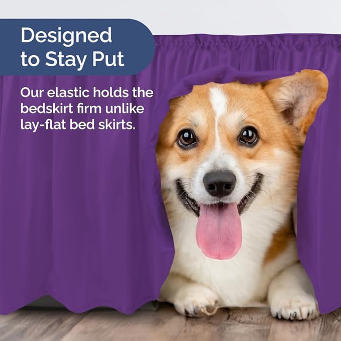 Wrap Around Dust Ruffle Bed Skirt - Purple - Twin/Twin XL Size Beds with 24 Inch Drop - Easy Fit Elastic Strap - Adjustable Pleated Bedskirt w/Brushed Fabric - Wrinkle Free - Women, Men, Kids & Teens
