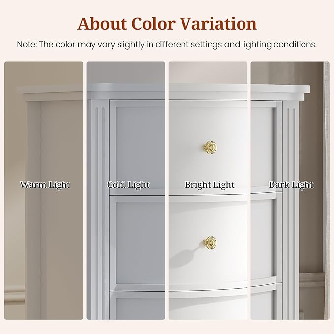 AuraCurve Tall 5-Drawer Chest, Elegant Dresser with Five Arc Fronts, Roman Column Decor, Slim Floor Standing Storage Cabinet, 48.6x23.6x15.7 Inches(White, 5 Drawer)