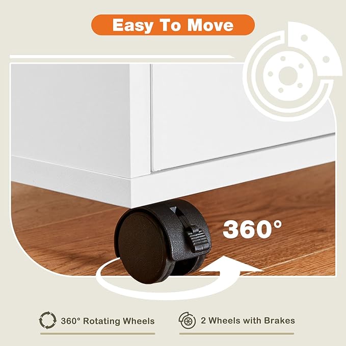 5 Drawer Chest, Storage Cabinet Dressers with Wheels, Dressers Storage Cabinets, Dresser Mobile Cabinet with Wheels, Room Organizer, Drawers Wood Organization Furniture for Office, Home, White