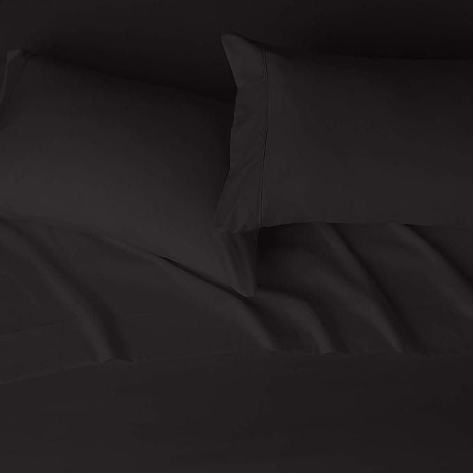 Amazon Basics Lightweight Super Soft, Breathable Wrinkle-Free Microfiber 4 Piece Bed Sheet Set with 14-Inch Deep Pockets, King, Black, Solid
