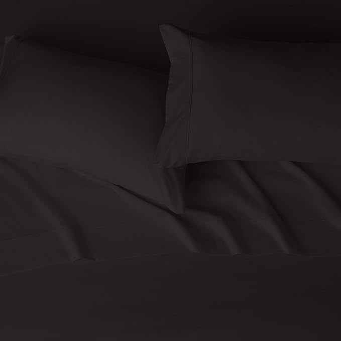 Amazon Basics Lightweight Super Soft Easy Care Breathable Comfortable Microfiber 4 Piece Bed Sheet Set with 14-Inch Deep Pockets, Full, Black, Solid